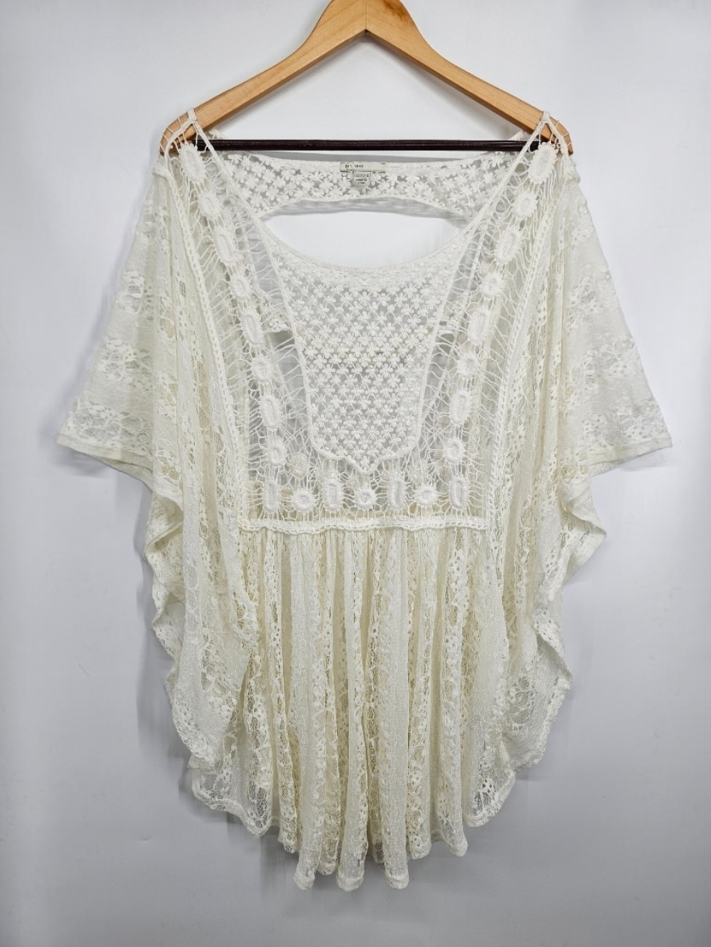Ivory Sheer Lace Crochet Boho Tunic Top 22/24 Poncho Blouse